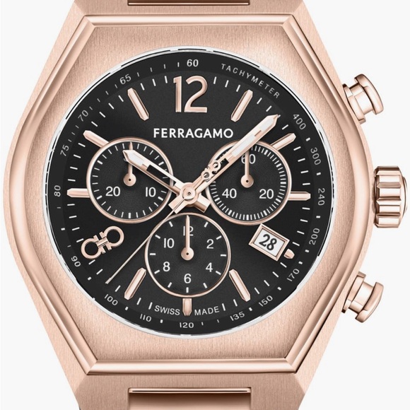 Ferragamo Watch Rose Gold Chronograph 42mm Silicone Strap - Picture 2 of 3